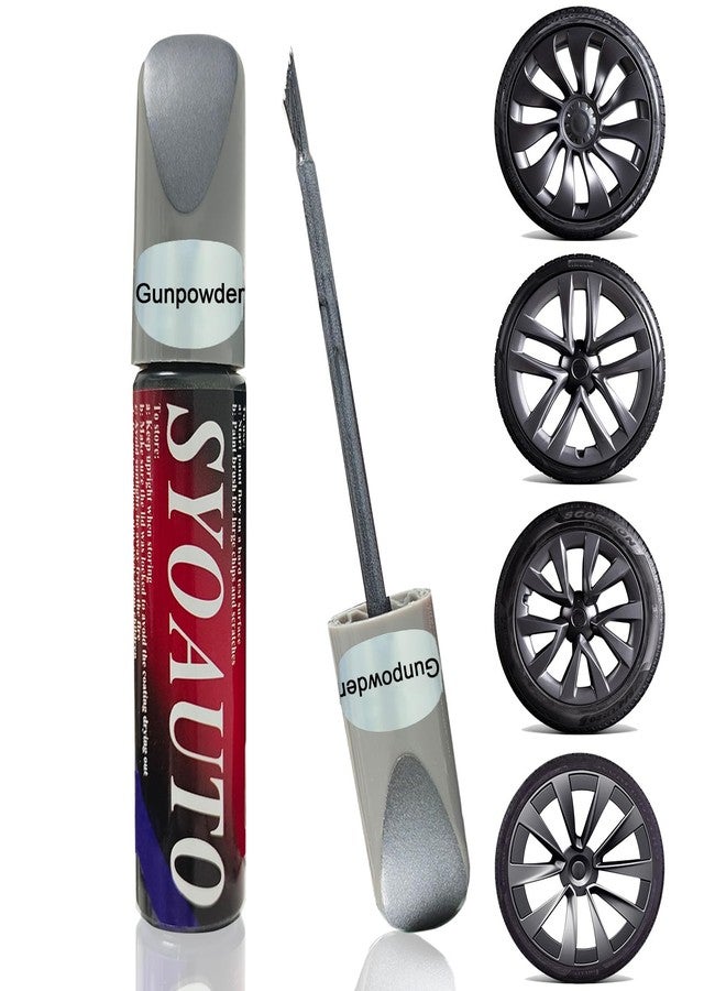 SYOAUTO طلاء SYOAUTO لإصلاح خدوش جنوط العجلات (لون البارود) لسيارات تسلا موديل Y 3 SX Uberturbine/Arachnid/Cybersteam/Turbine، قلم طلاء لإصلاح خدوش الجنوط وخدوش حواف العجلات (لون البارود). - Image 1
